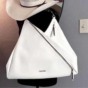 Calvin Klein White Cream Large Geo Hobo Purse
